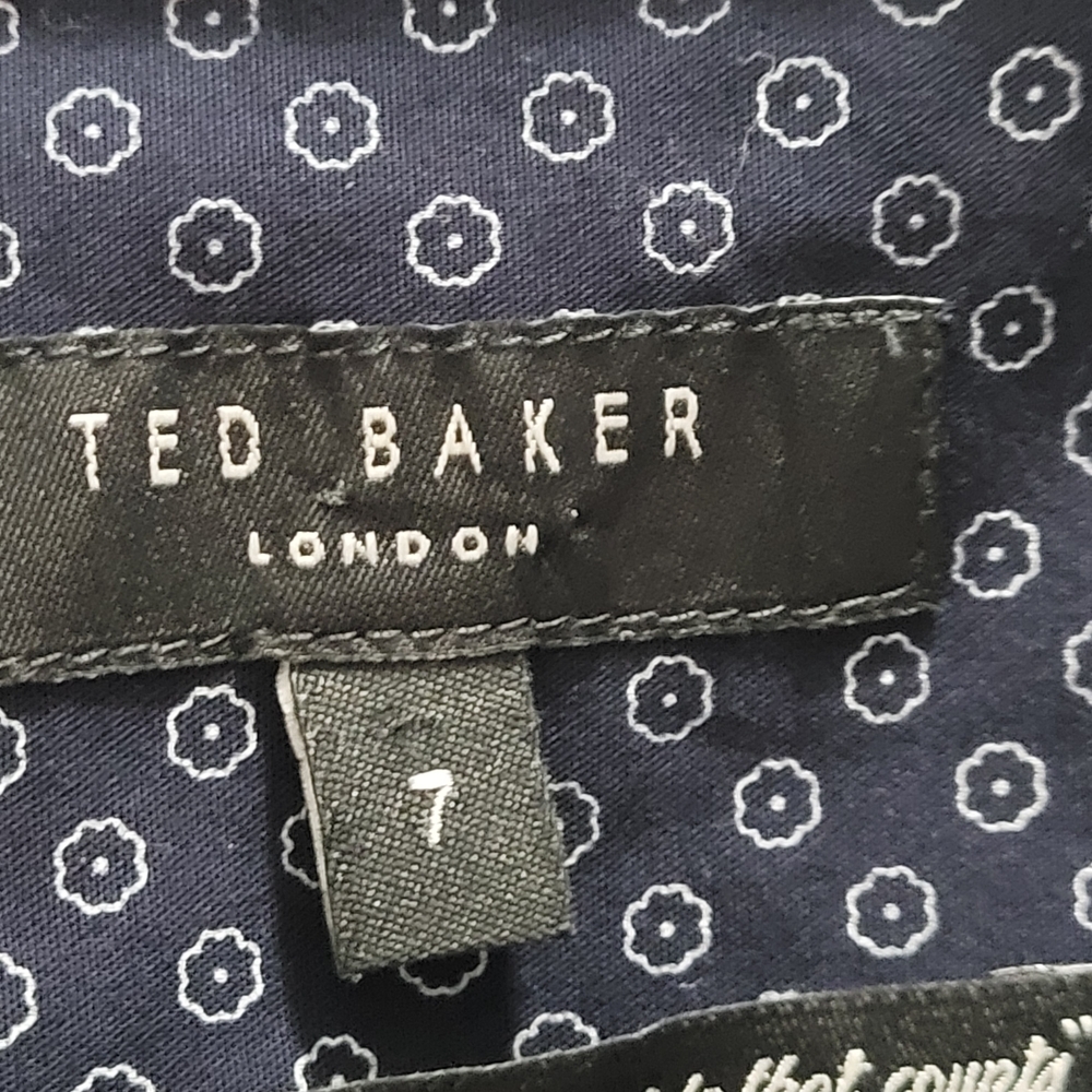 Ted Baker Men's Navy Blue Polka Dot Shirt Size 7 / 2X? Premium Quiet Luxury - Picture 3 of 8